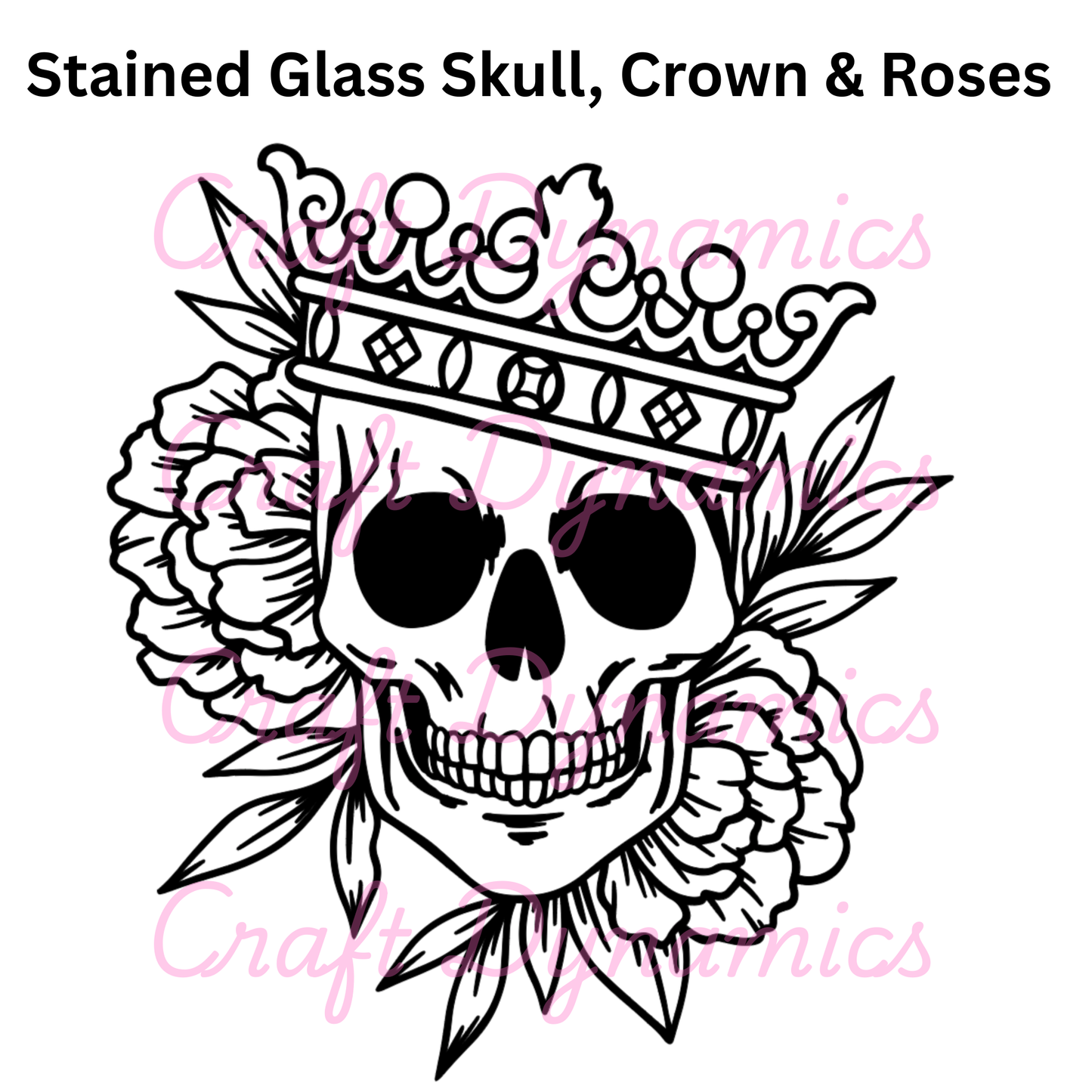 Stained Glass Skull, Crown & Roses