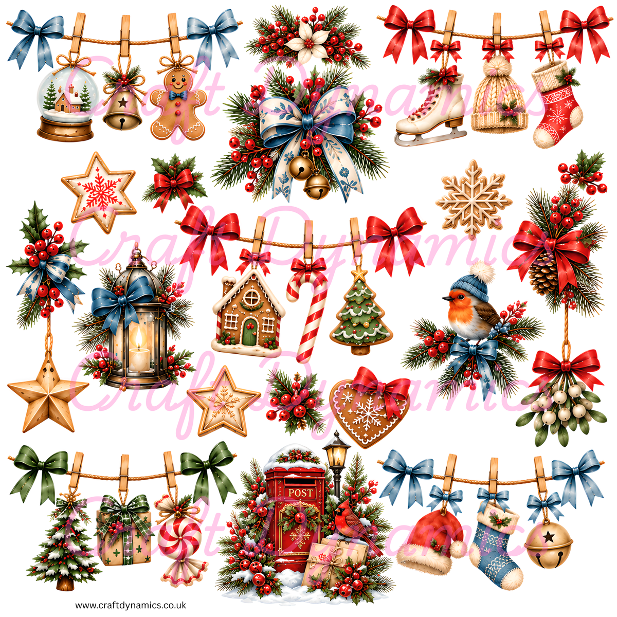 UVDTF Decal Sheet – Ready to Apply Transfers - Christmas Clothesline