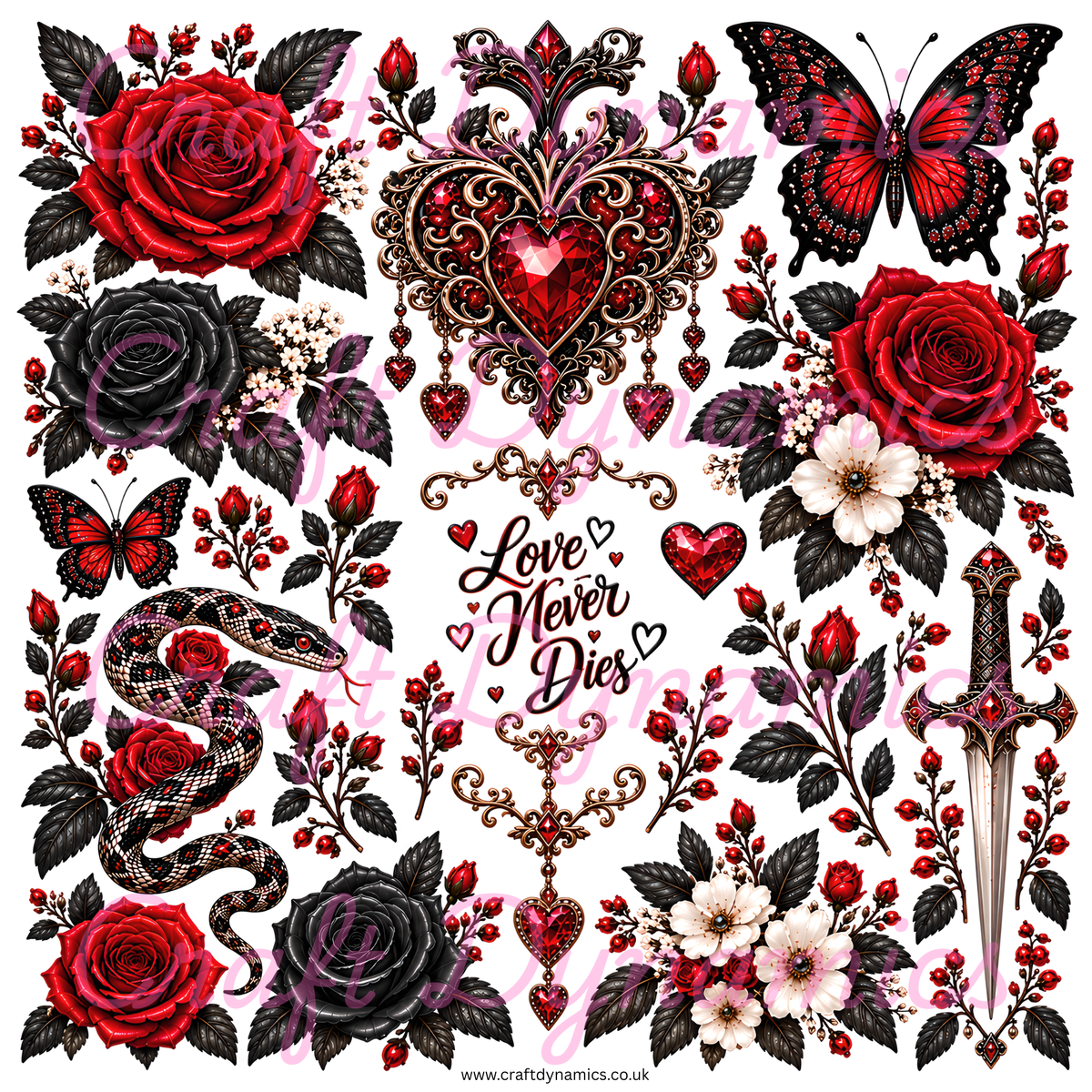 SALE UVDTF Decal Sheet – Gothic Love Never Dies FULL WHITE BACKING