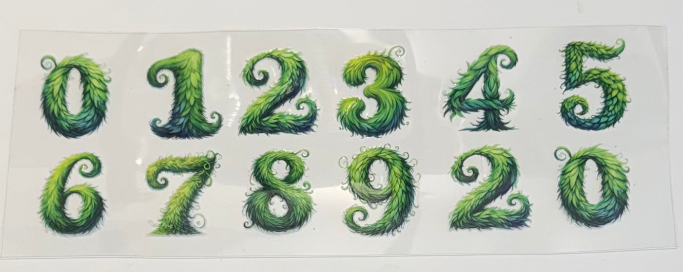 Mini UVDTF Decal Sheet – Ready to Apply Transfers - Xmas Grinch Numbers