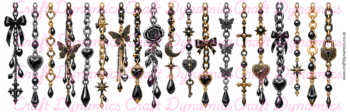 Mini UVDTF Decal Sheet – Ready to Apply Transfers - Mini Black/Gold/Silver Chain Danglers