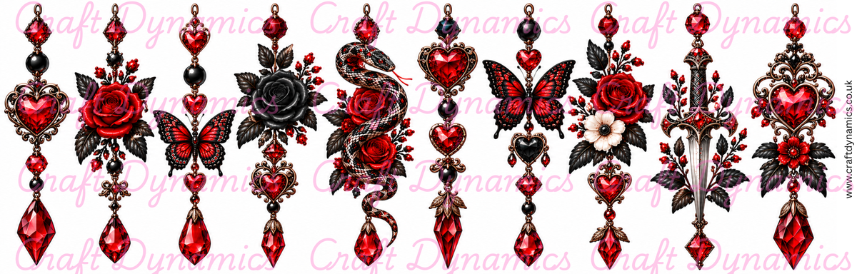 Mini UVDTF Decal Sheet – Ready to Apply Transfers - Mini Gothic Love Never Dies Danglers