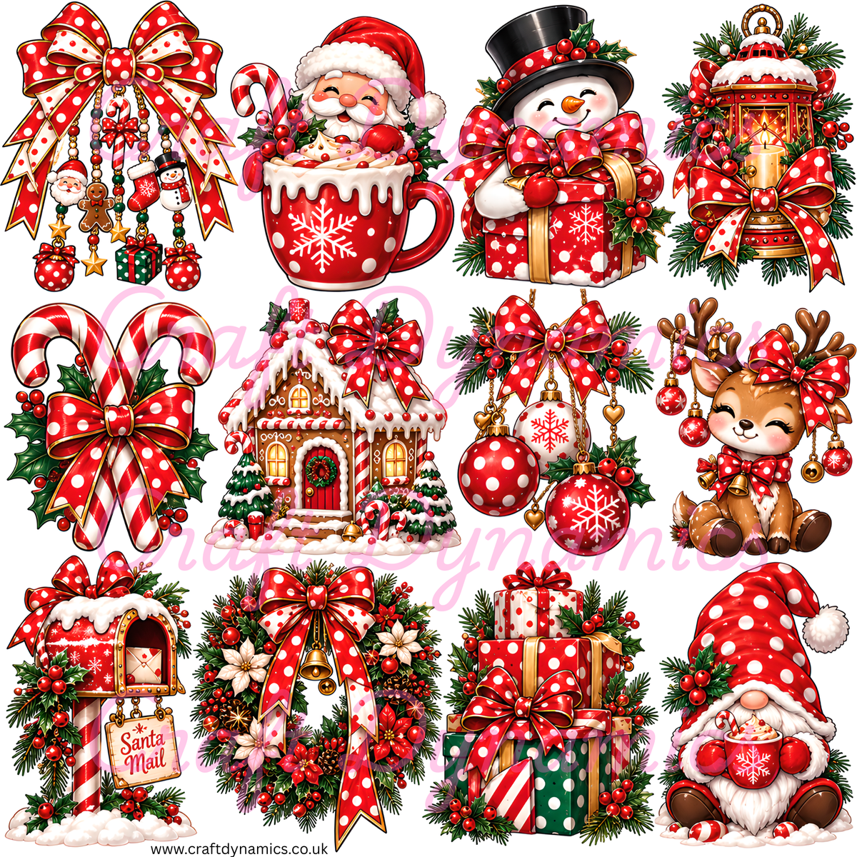 UVDTF Decal Sheet – Ready to Apply Transfers - Polka Dot Festive Sheet