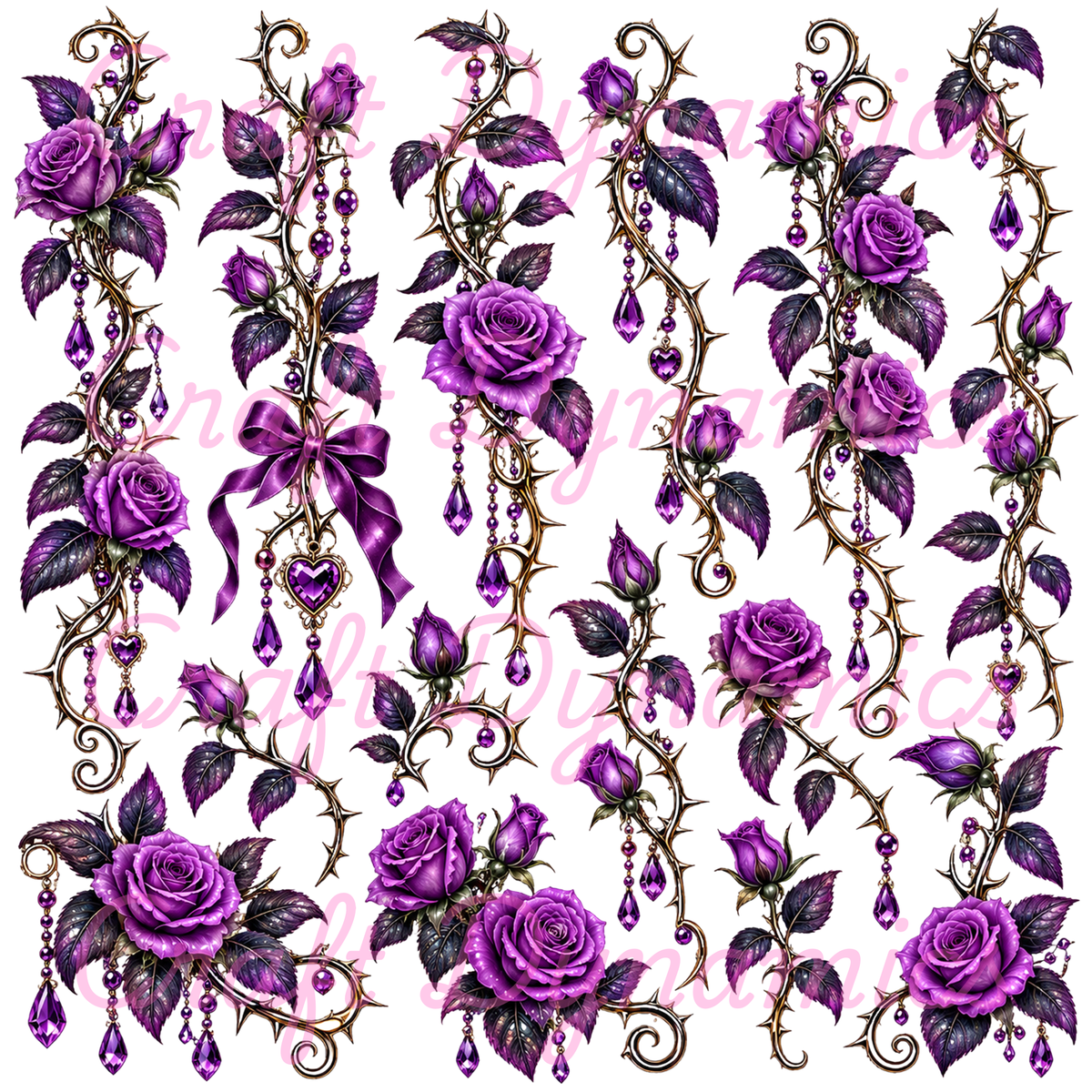 UVDTF Decal Sheet – Ready to Apply Transfers - Purple Rose Thorns