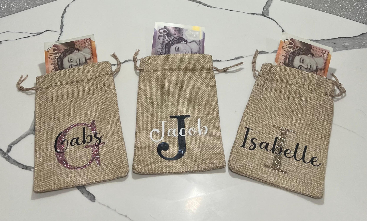 Personalised Mini Jute Bags Reindeer dust bags Christmas Gifts Children Christmas Presents party favours