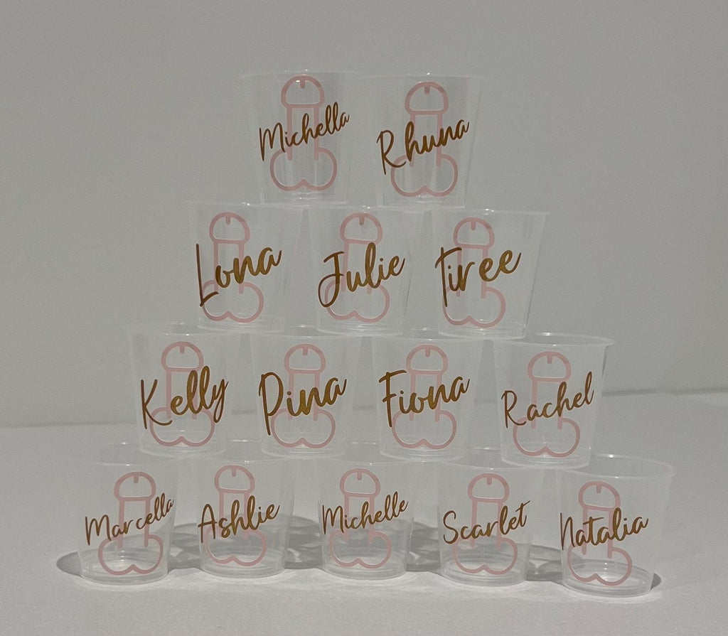 Personalised Willy Hen Do Plastic Shot Glasses Hen Party Bride tribe I Do Crew Hen Night