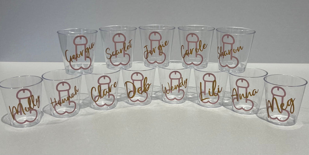 Personalised Willy Hen Do Plastic Shot Glasses Hen Party Bride tribe I Do Crew Hen Night