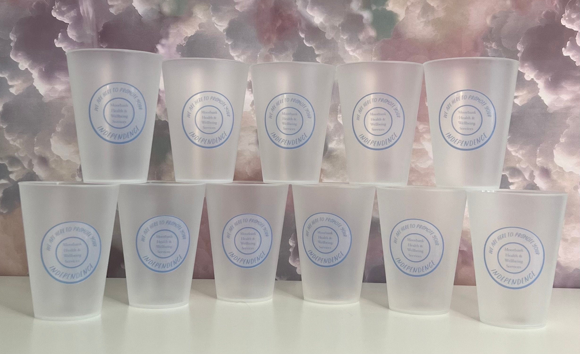 Plastic Frosted Cup, personalised with your logo or image. Business/brand promotion Special Occasion Birthday Celebration Hen/stag do