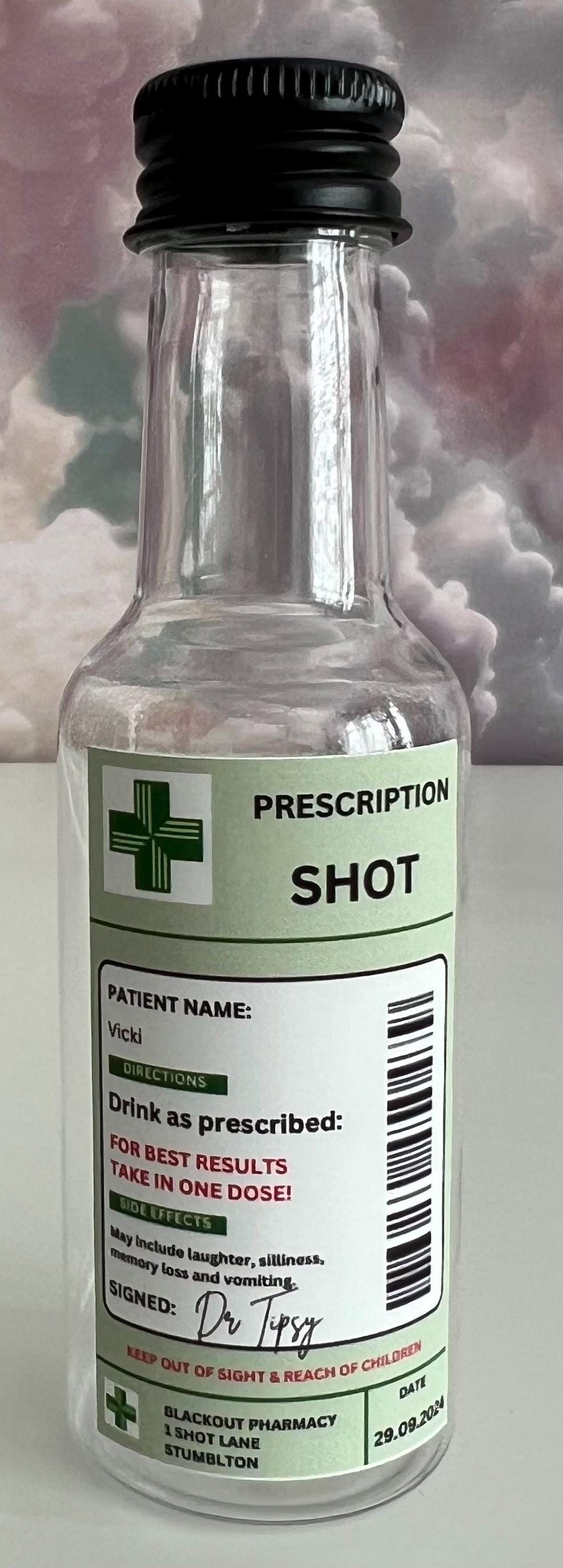 Personalised Take a shot plastic bottles 60ml Special Occasion Birthday Celebration Hen Party Wedding stag do