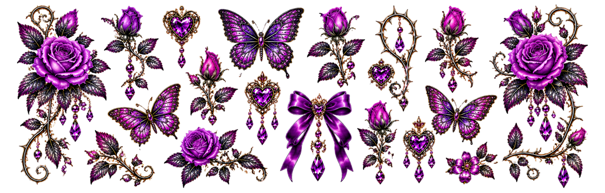 Mini UVDTF Decal Sheet – Ready to Apply Transfers - Mini Purple Rose Thorn Danglers