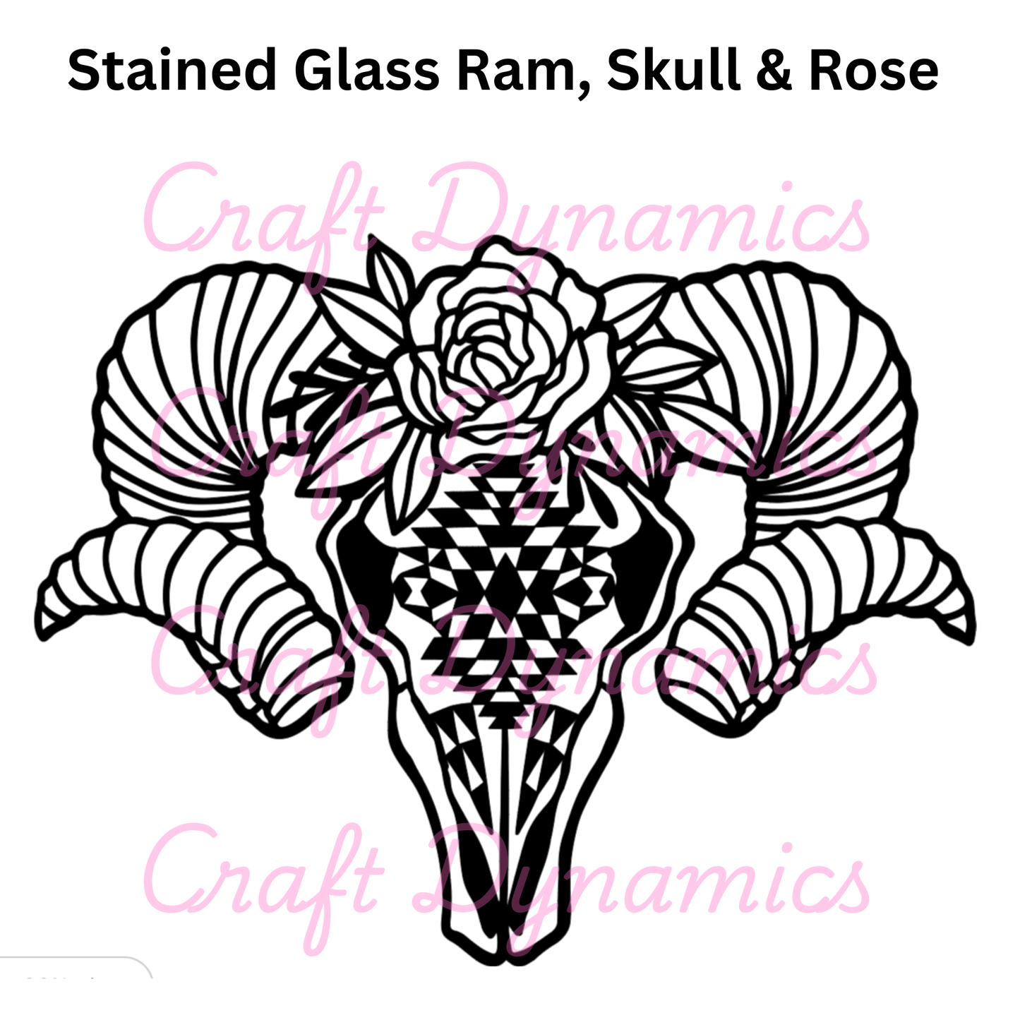 Stained Glass Ram, Skull & Rose