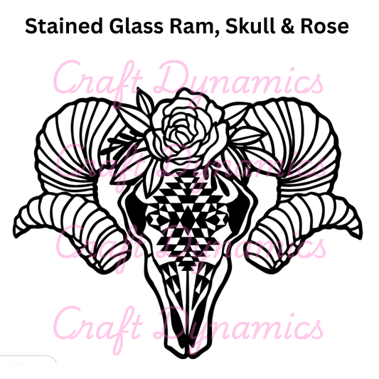 Stained Glass Ram, Skull & Rose