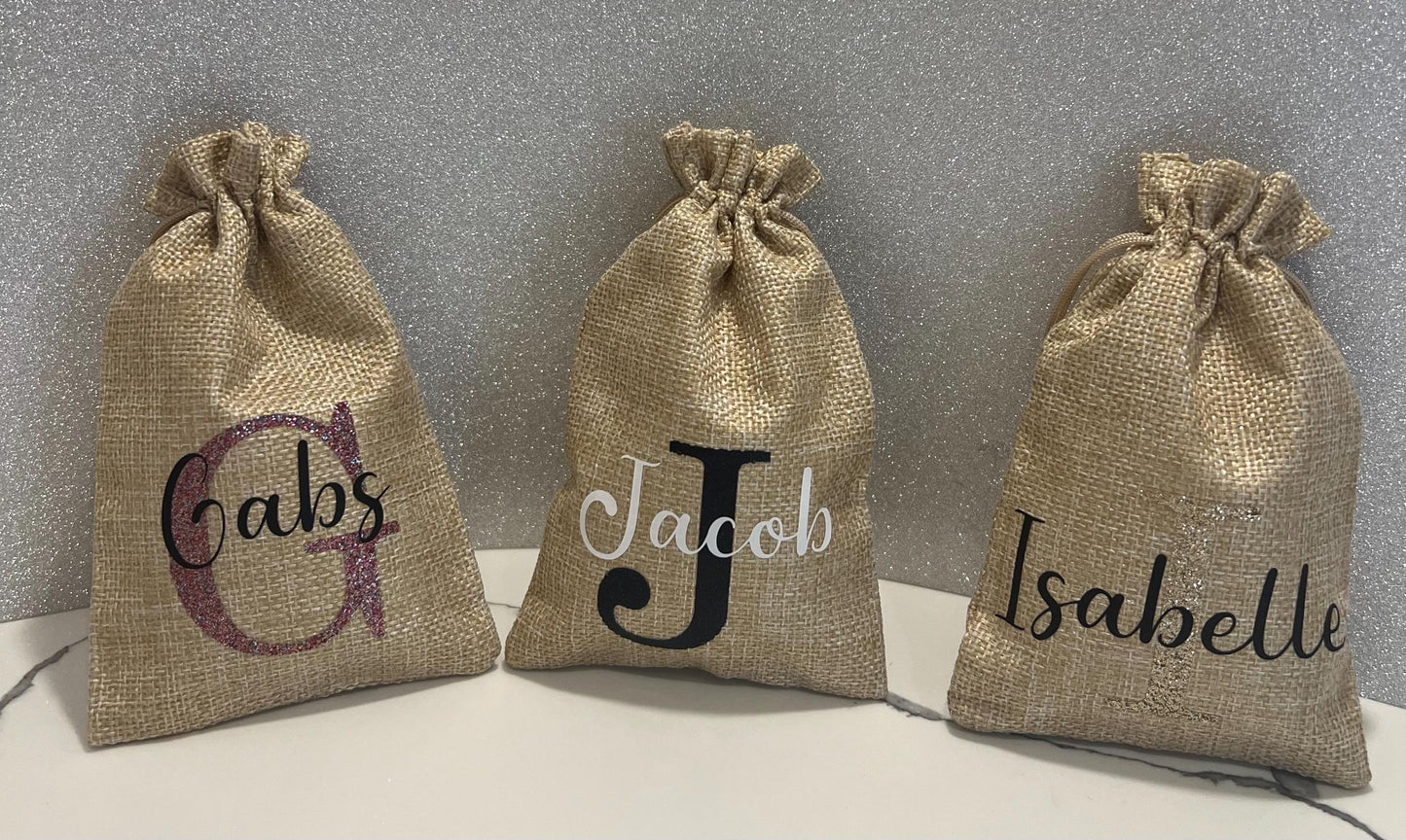 Personalised Mini Jute Bags Reindeer dust bags Christmas Gifts Children Christmas Presents party favours