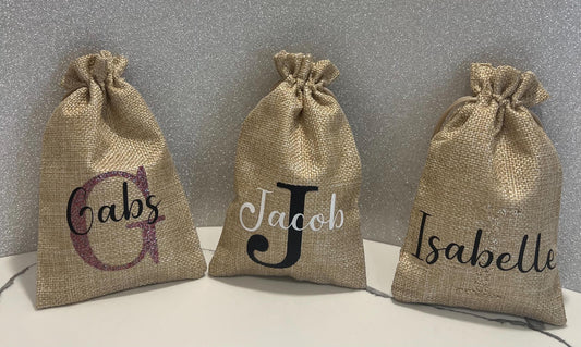Personalised Mini Jute Bags Reindeer dust bags Christmas Gifts Children Christmas Presents party favours