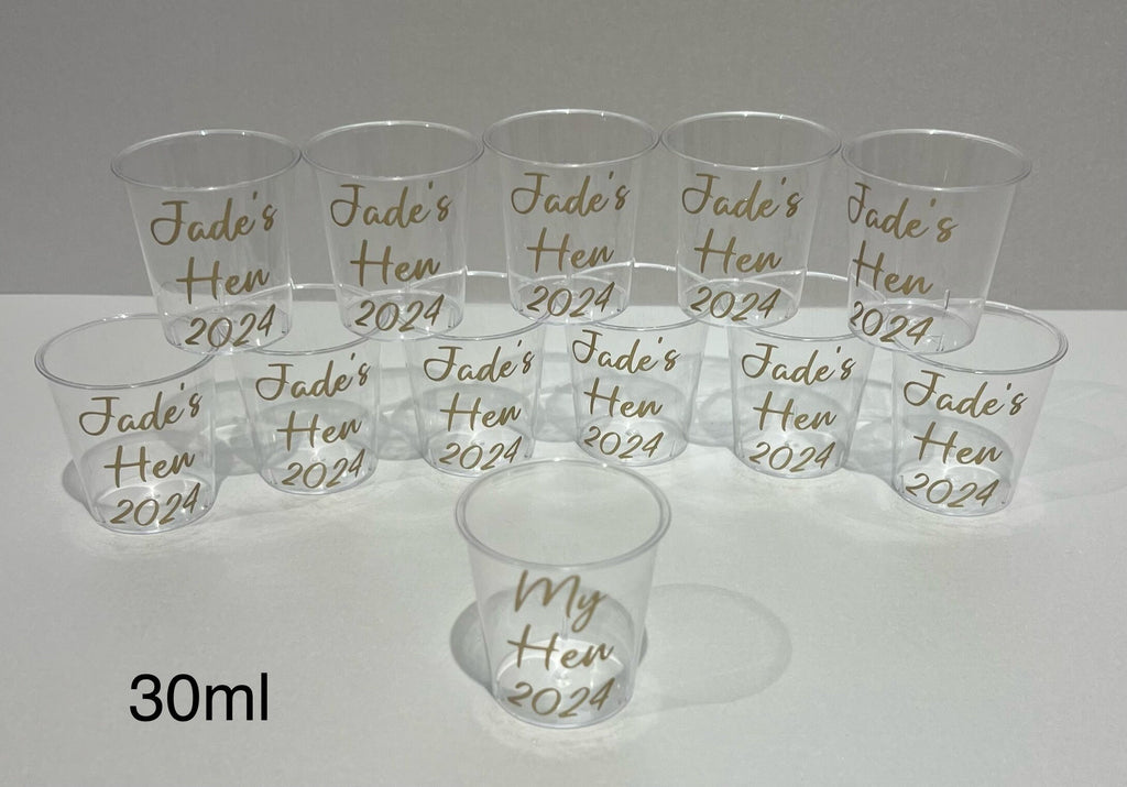 Personalised Plastic Shot Glasses Birthday milestone Hen Party Bride tribe I Do Crew Hen Night special occasion