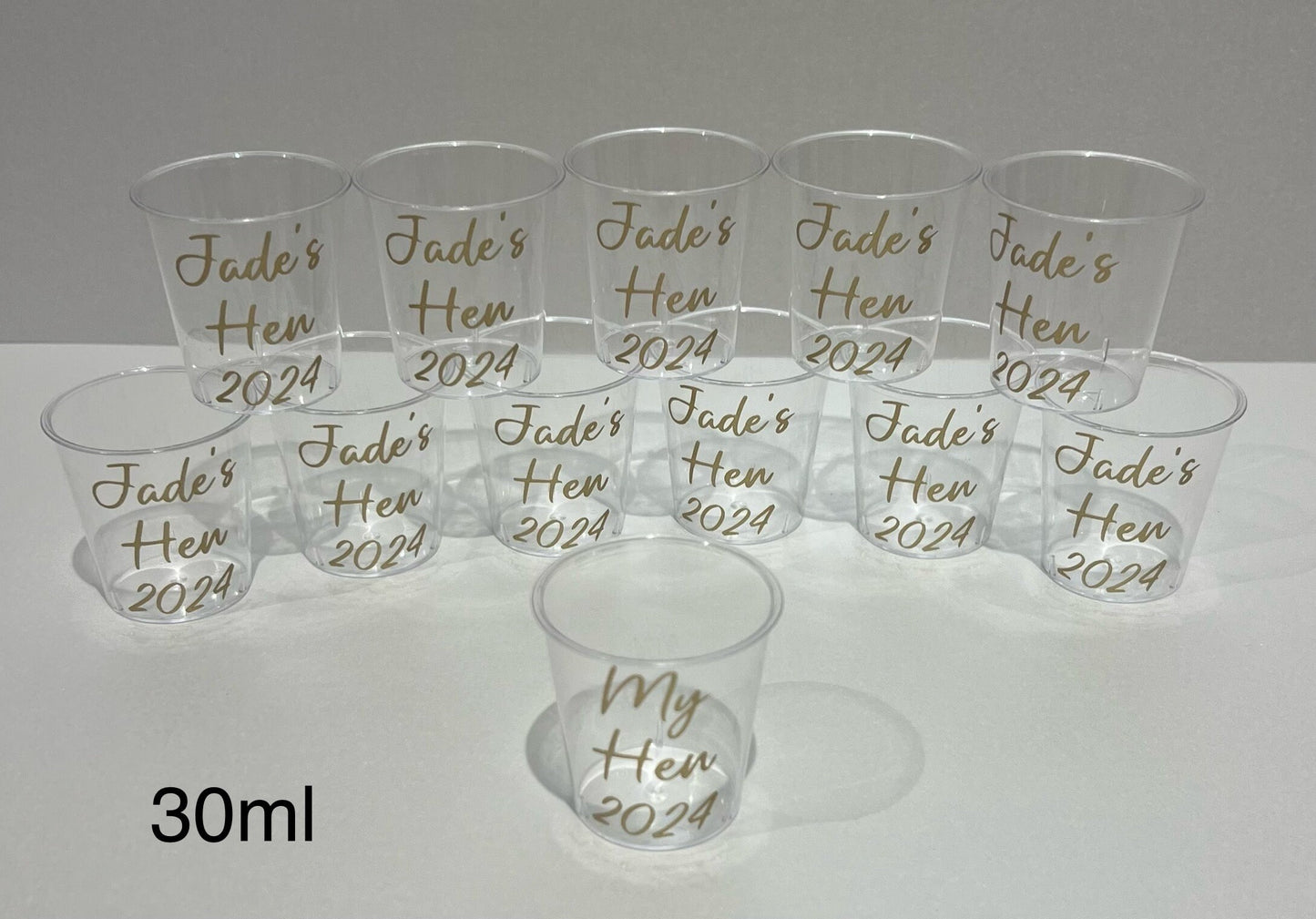 Personalised Plastic Shot Glasses Birthday milestone Hen Party Bride tribe I Do Crew Hen Night special occasion