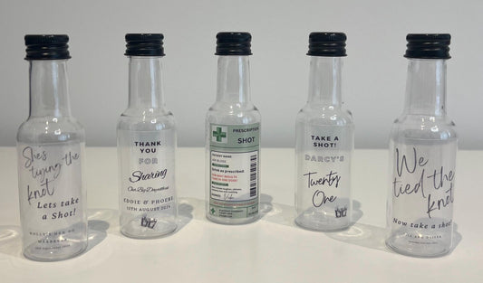 Personalised Take a shot plastic bottles 60ml Special Occasion Birthday Celebration Hen Party Wedding stag do