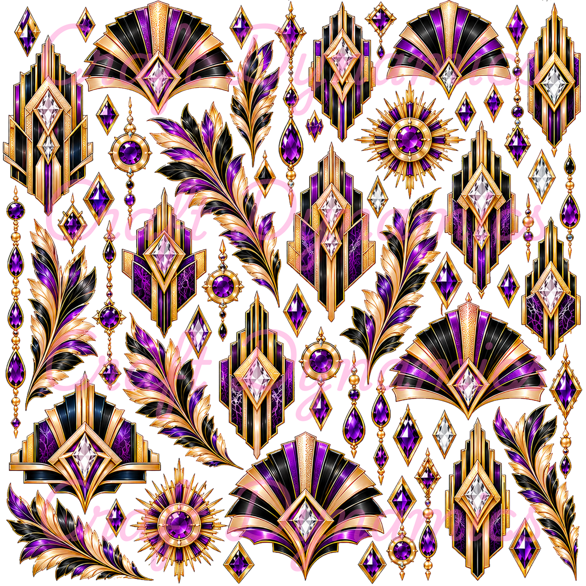 UVDTF Decal Sheet – Ready to Apply Transfers - Deco Delight Purple & Gold