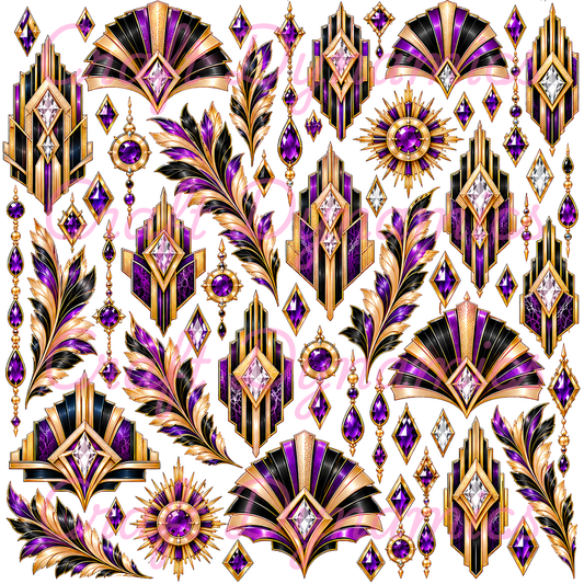 UVDTF Decal Sheet – Ready to Apply Transfers - Deco Delight Purple & Gold