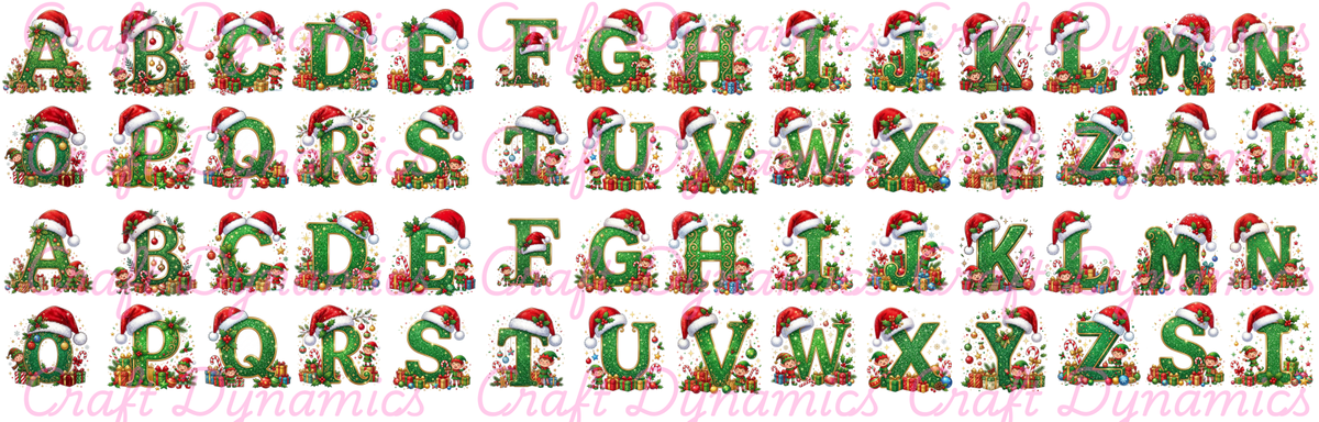 Mini UVDTF Decal Sheet – Ready to Apply Transfers - Xmas Alphabet Letters