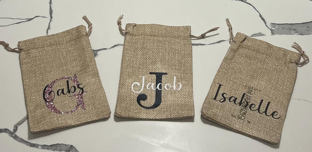 Personalised Mini Jute Bags Reindeer dust bags Christmas Gifts Children Christmas Presents party favours