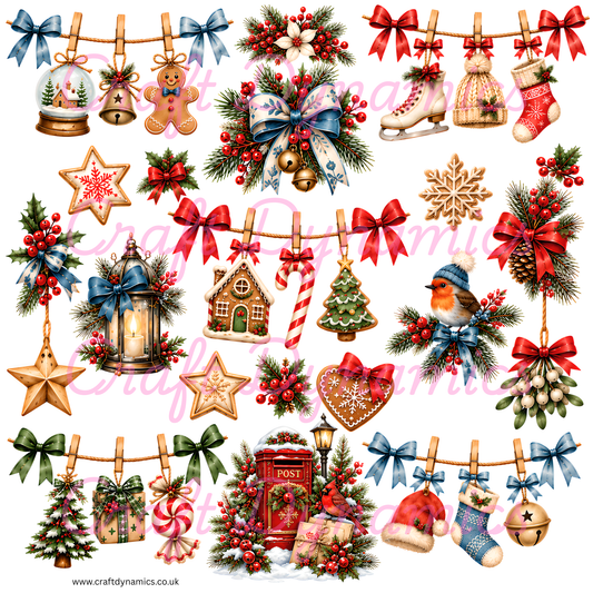 UVDTF Decal Sheet – Ready to Apply Transfers - Christmas Clothesline