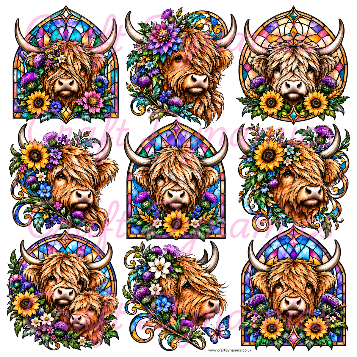 UVDTF Decal Sheet – Ready to Apply Transfers - Coloured Stained Glass Coos