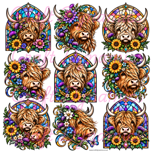 UVDTF Decal Sheet – Ready to Apply Transfers - Coloured Stained Glass Coos