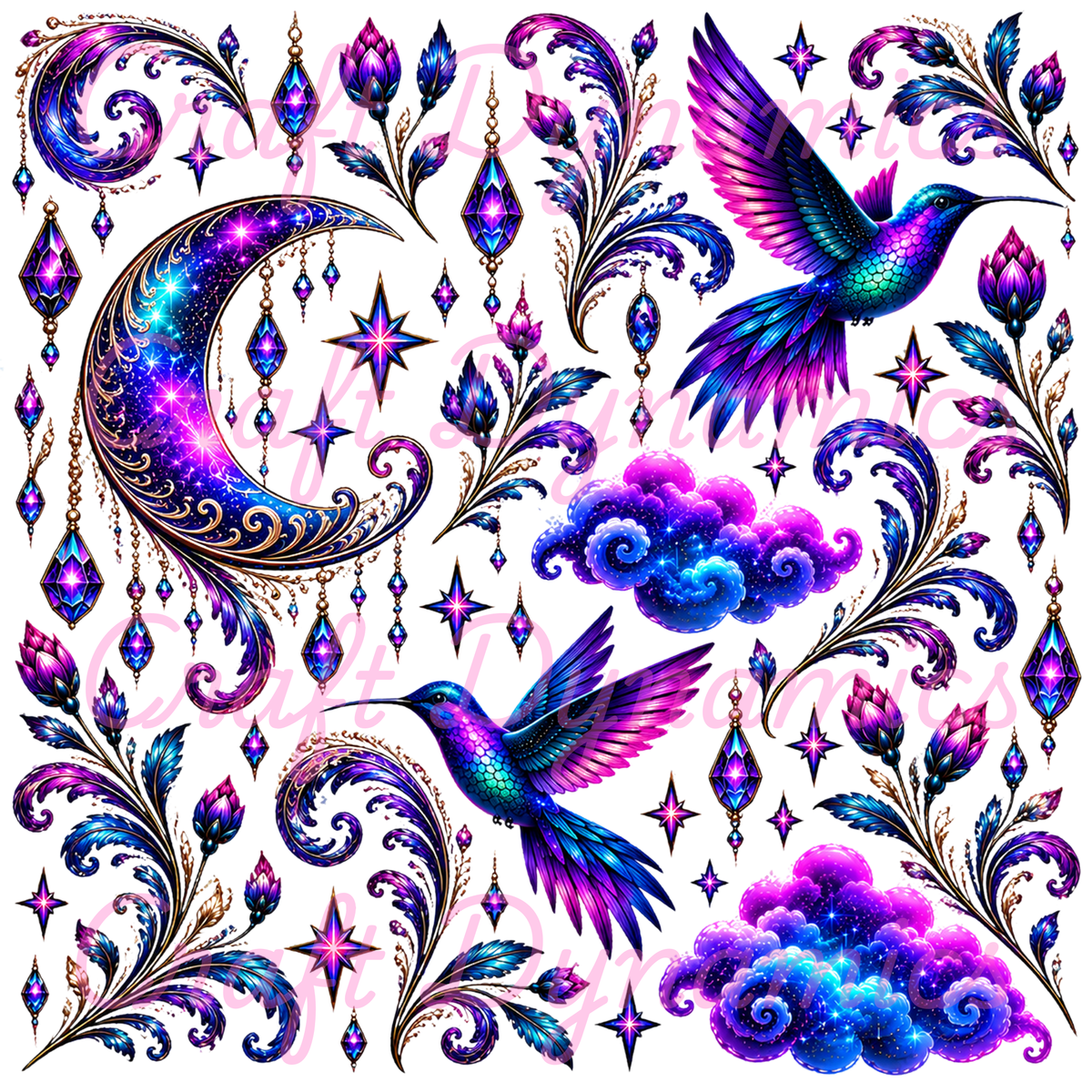 UVDTF Decal Sheet – Ready to Apply Transfers - Galaxy Hummingbirds