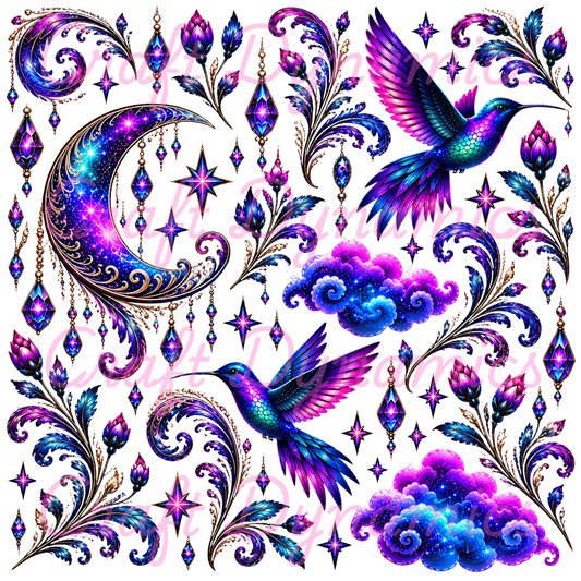 UVDTF Decal Sheet – Ready to Apply Transfers - Galaxy Hummingbirds