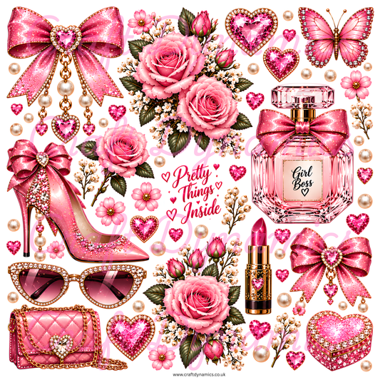 SALE UVDTF Decal Sheet – Glamorous Pink Girl Boss FULL WHITE BACKING