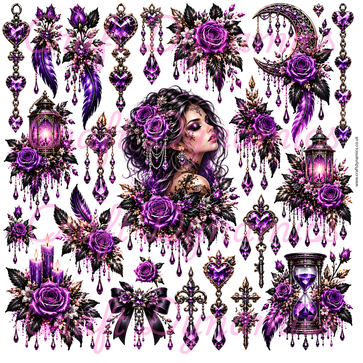 UVDTF Decal Sheet – Ready to Apply Transfers - Gothic Purple Fantasy