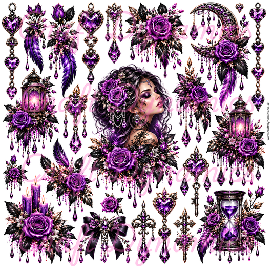 UVDTF Decal Sheet – Ready to Apply Transfers - Gothic Purple Fantasy