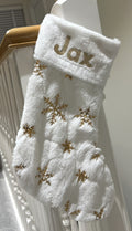 Personalised Luxury White Snowflake Stocking – Custom Name
