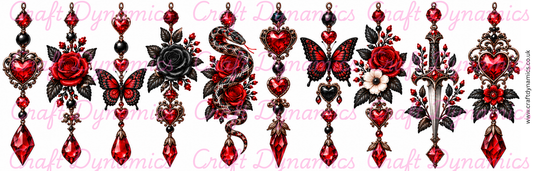 Mini UVDTF Decal Sheet – Ready to Apply Transfers - Mini Gothic Love Never Dies Danglers