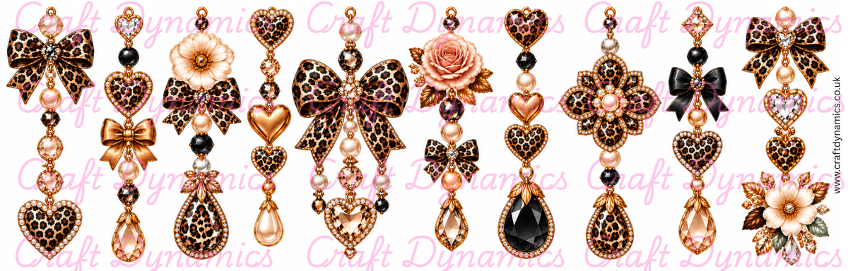 Mini UVDTF Decal Sheet – Ready to Apply Transfers - Mini Luxury Leopard Glam Danglers
