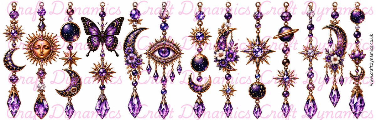 Mini UVDTF Decal Sheet – Ready to Apply Transfers - Mini Mystical Celestial Danglers