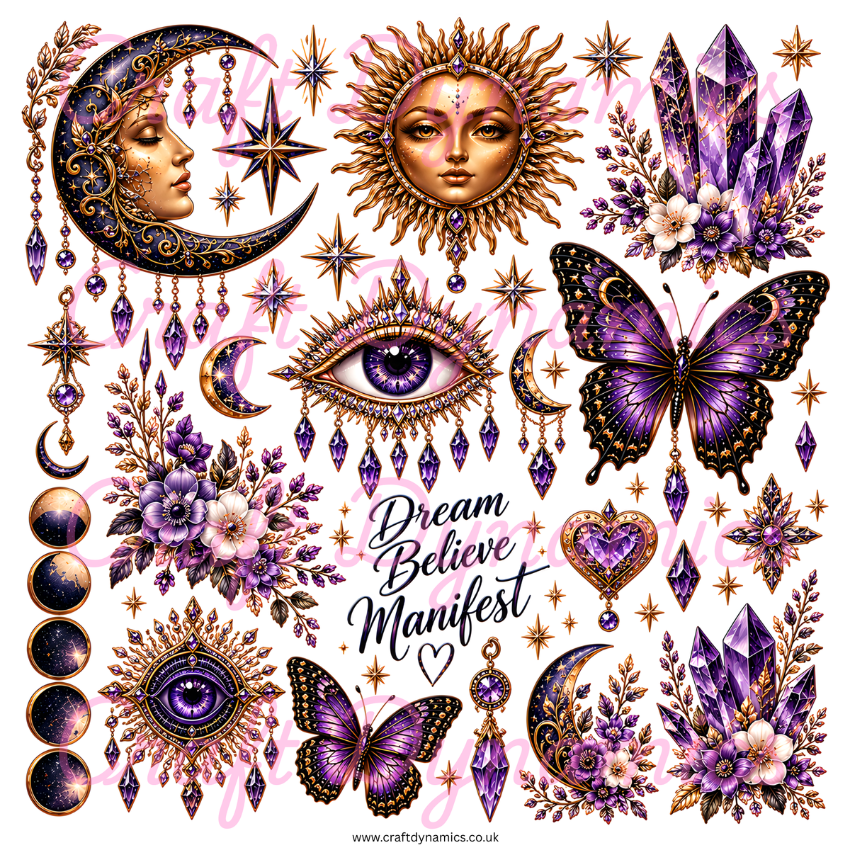 UVDTF Decal Sheet – Ready to Apply Transfers - Mystical Celestial