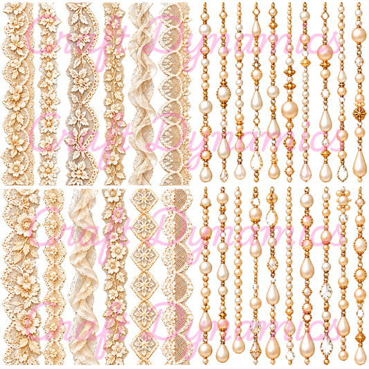 UVDTF Decal Sheet – Ready to Apply Transfers - Pearls and Lace
