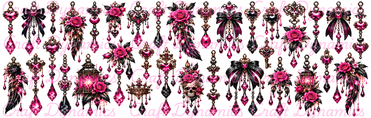 Mini UVDTF Decal Sheet – Ready to Apply Transfers - Mini Pink Gothic Danglers