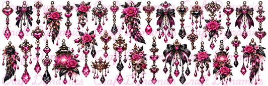 Mini UVDTF Decal Sheet – Ready to Apply Transfers - Mini Pink Gothic Danglers