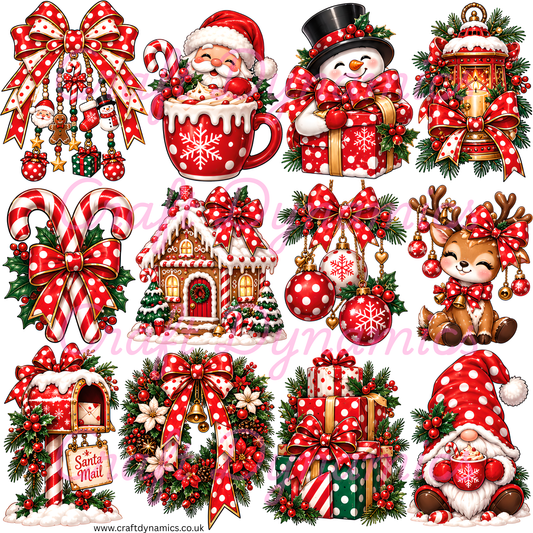 UVDTF Decal Sheet – Ready to Apply Transfers - Polka Dot Festive Sheet