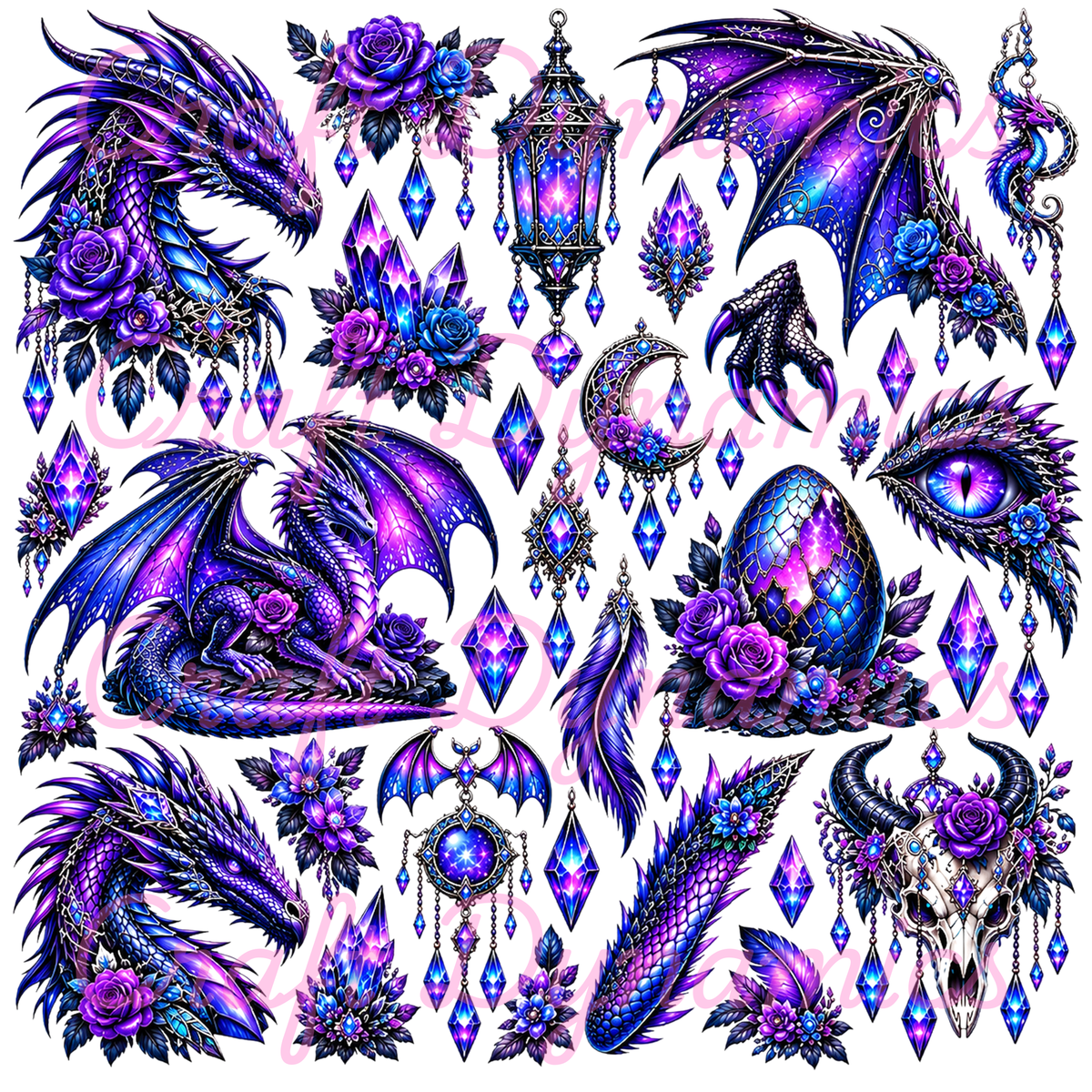UVDTF Decal Sheet – Ready to Apply Transfers - Purple Dragon