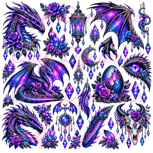 UVDTF Decal Sheet – Ready to Apply Transfers - Purple Dragon