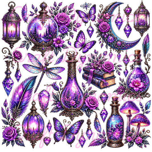 UVDTF Decal Sheet – Ready to Apply Transfers - Purple Enchantment