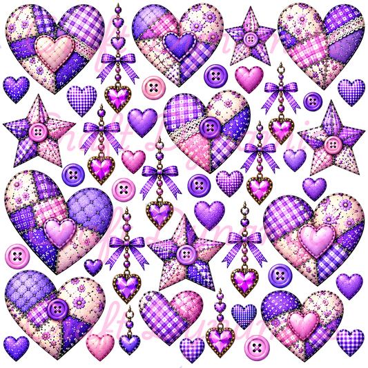 UVDTF Decal Sheet – Ready to Apply Transfers - Purple Patchwork