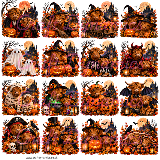 UVDTF Decal Sheet – Ready to Apply Transfers - Spooky Highland Coos