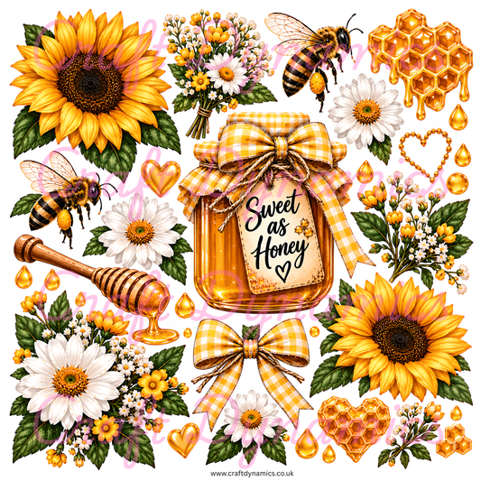SALE UVDTF Decal Sheet – Sweet as Honey FULL WHITE BACKING