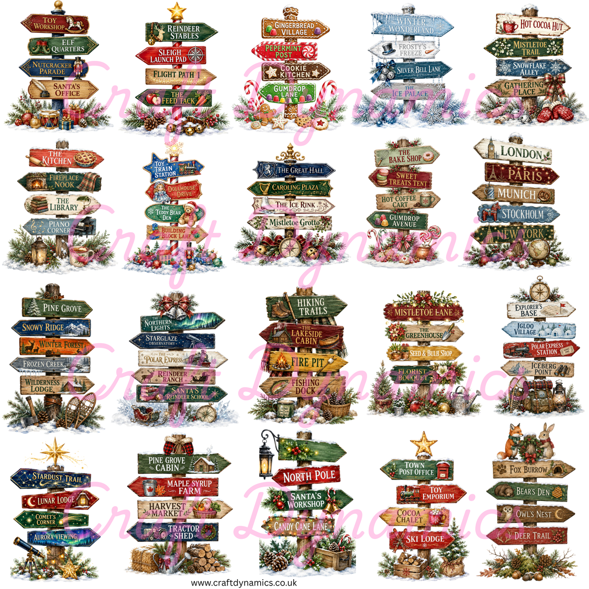 UVDTF Decal Sheet – Ready to Apply Transfers - Xmas Signposts