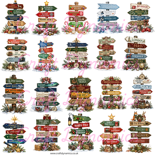 UVDTF Decal Sheet – Ready to Apply Transfers - Xmas Signposts